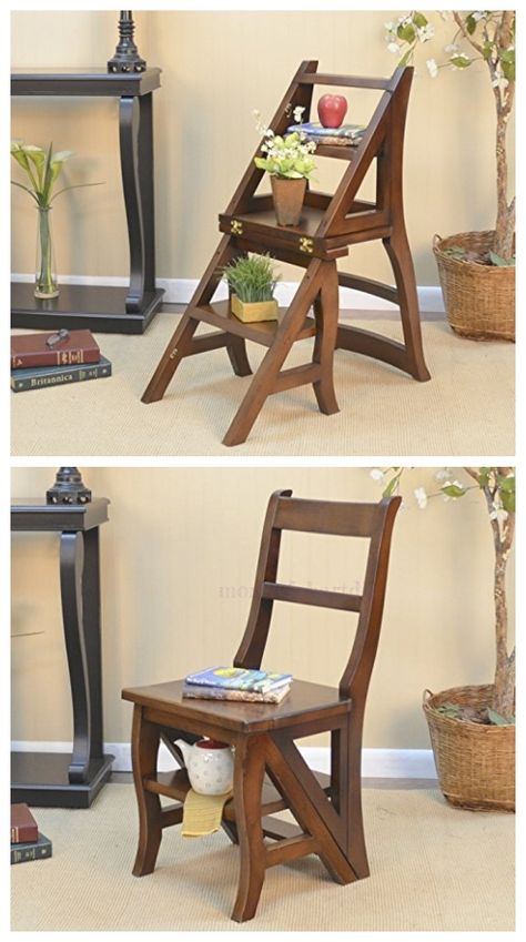 DIY Convertible Folding Ladder Chair Free Plan King Size Bed Frame Diy, Fold Up Chairs, Ladder Chair, Library Ladder, Library Chair, Folding Ladder, Chair For Living Room, Diy Bed Frame, Smart Home Design