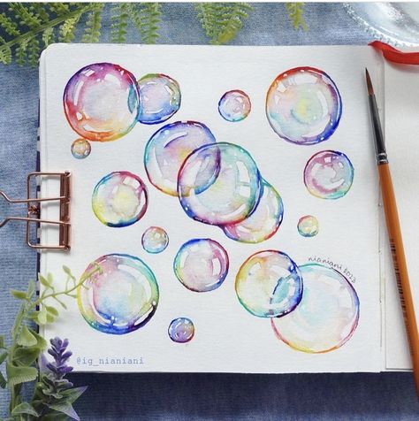 Water Colour Bubbles, Bubble Drawing Tutorials, Water Bubbles Drawing, Watercolor Bubbles Painting, Bubble Reference, Watercolour Bubbles, Bubbles Tutorial, Drawing Bubbles, Bubble Drawing