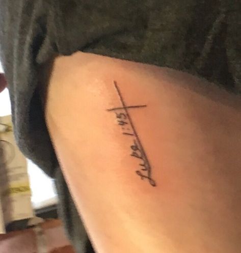 Luke 1:45 #crosstattoo #tattoo Luke 1:45 Tattoo, Luke 1 37 Tattoo, Luke Tattoo, Half Sleeve Ideas, Tattoo Side, Side Tattoos Women, Luke 1 45, 7 Tattoo, Tattoo And Piercings