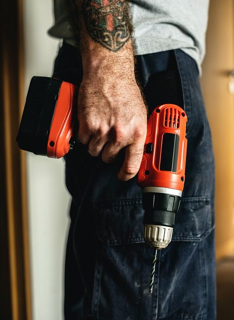 Constractor handyman working and using screwdriver | premium image by rawpixel.com Handyman Photoshoot, Construction Aesthetic Men, Handyman Aesthetic, Contractor Aesthetic, Construction Worker Aesthetic, Carpentry Photography, Industrial Portrait, Manufacturing Photography, Workshop Aesthetic