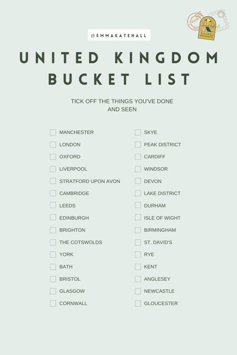 UK Travel Bucket List Challenge - the top destinations for travelling the UK including Edinburgh, London, York, the Cotswolds, Windsor and more! How many have you visited? Kate Hall, Bucket List Challenge, Uk Bucket List, Emma Kate, Giant's Causeway, List Challenges, Roman Baths, Travel Wishlist, Travel Checklist