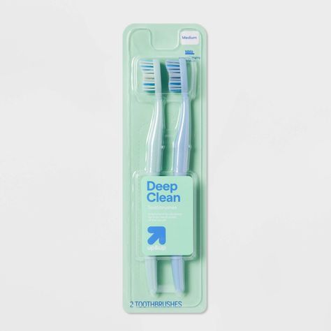 Keep your teeth shiny clean with the 2-Count Medium Deep Clean Toothbrushes from up&up™. This pack comes with two deep-clean toothbrushes in two different colors. Suggested for ages 3 and up, these toothbrushes are designed with medium-soft bristles that change color to let you know when it's time to switch to a new one, and the angled end tip makes it easier to access hard-to-reach areas of the mouth. We believe making smart choices for the people, places, and pets in your life should be easy a Antiseptic Mouthwash, Crest 3d White, Teeth Whitening Toothpaste, Floss Picks, Gum Care, Manual Toothbrush, Tooth Brush, Whitening Toothpaste, White Stain