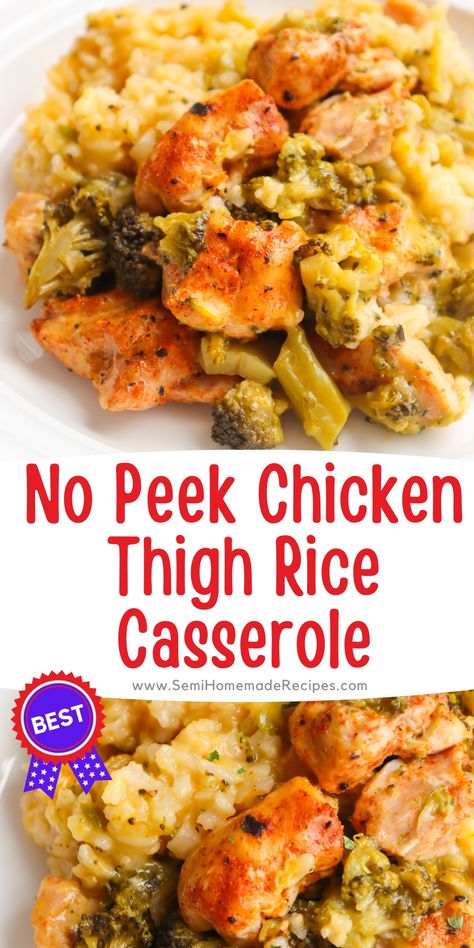 Chicken Thigh Rice Casserole, Chicken Thighs Slow Cooker Recipes, Chicken Thigh And Rice Recipe, Keto Prep, Chicken Thigh Casserole, Minute Rice Recipes, Chicken Thighs In Oven, No Peek Chicken, No Peek