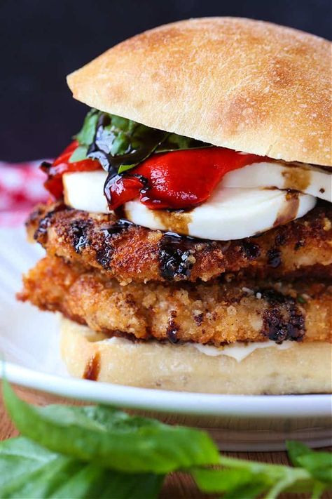 This Italian Chicken Ciabatta Sandwich is perfect for game day, holidays, tailgating or just dinner at home! Crispy chicken cutlets with creamy mozzarella, roasted red peppers and fresh basil! Chicken Ciabatta Sandwich, Ciabatta Sandwich, Chicken Cutlet Recipes, Mozzarella Sandwich, Turkey Cutlets, Chicken Cutlet, Italian Sandwich, Cutlets Recipes, Mozzarella Chicken