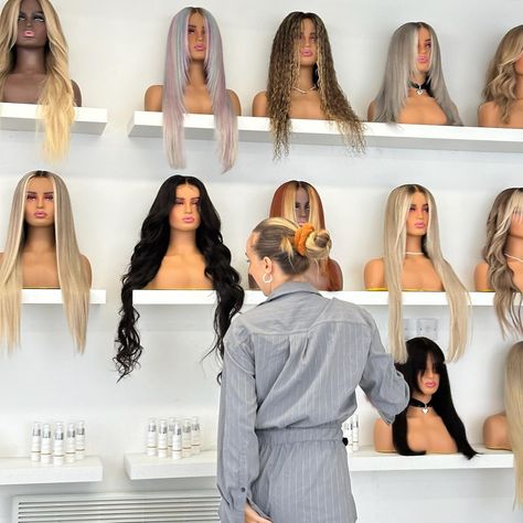 All Posts • Instagram Wig Store Interior Design, Hair Shop Design, Hair Store Aesthetic, Wig Studio Decor, Wig Display Ideas Wall, Wig Shop Interior Design, Wig Store Ideas, Makeup Studio Ideas, Wig Business