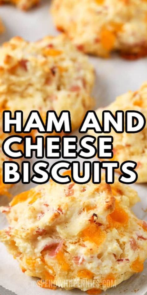 Learn how to make biscuits with ham and cheese! Make a batch ahead of time for the whole week. #spendwithpennies #hambiscuits #recipe #homemade #easy #cheesy #stuffed #bombs #bake #bites #fromscratch Ham And Cheese Drop Biscuits, Easy Lunch Ideas Make Ahead, Biscuits And Ham, Ham And Cheese Buns, Ham And Cheese Bites, Cheese Drop Biscuits, Ham And Cheese Biscuits, Ham Ideas, Biscuits Homemade