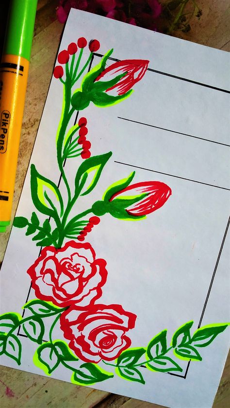 Hello Welcome to Flying Dream Boat! About video ~ How to draw a beautiful Rose flower with a sketch pen LIKE and SUBSCRIBE YouTube Channel https://www.youtube.com/c/FlyingDreamBoat Website https://flyingdreamboat.blogspot.com Facebook https://www.facebook.com/FlyingDreamBoat Instagram https://www.instagram.com/flying.dream.boat/ Pinterest - FlyingDreamBoat Email - flyingdreamboatt@gmail.com ( Business enquiries only ) Rose Flower Border Design Drawing, Rose Border Design, Beautiful Border Designs For Projects, Border Design For Project, Words For Best Friend, Design For Project, Colorful Borders Design, Paper Art Design, Front Page Design