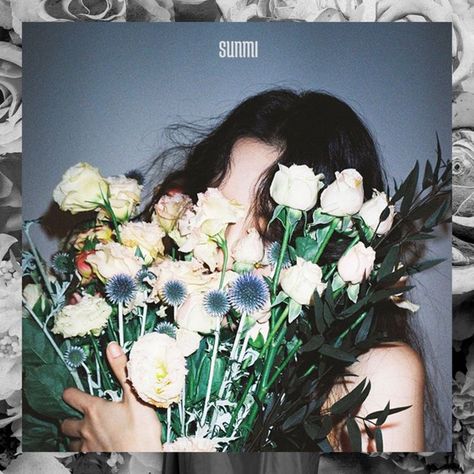 Greyscale Background, Sunmi Gashina, New Retro Wave, Photographie Portrait Inspiration, Flower Stems, Aesthetic People, Album Cover Design, Album Design, 인물 사진