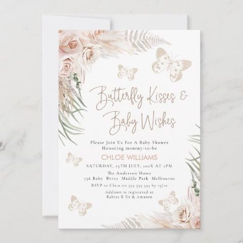 $ 2.92 | Boho Floral Beige Butterfly Kisses Baby Shower - zgroupon, butterfly kisses baby shower invitation, pampas grass, beige butterflies, sage foliage, blush floral, bohemian, boho floral butterfly kisses, girls baby shower invite Neutral Invitation, Gender Neutral Invitations, Baby Shower Gender Neutral, Butterfly Baby Shower Invitations, Gender Neutral Baby Shower Invitations, Boho Baby Shower Invitations, White Hydrangeas, Butterfly Baby Shower, Bloom Baby