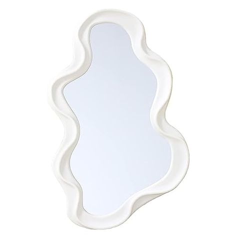 Mokoze Asymmetrical Wall-Mounted Mirror, Creative Unique Decorative Mirrors, Funky Wavy Mirror 16.14"x9.84" Irregular Border White Mirror for Bathroom Living Room Decoration Wiggly Mirror, Arch Bedroom, Funky Frames, Mod Board, Bubble Mirror, Mirror Creative, Artistic Decoration, Funky Mirrors, Cloud Mirror