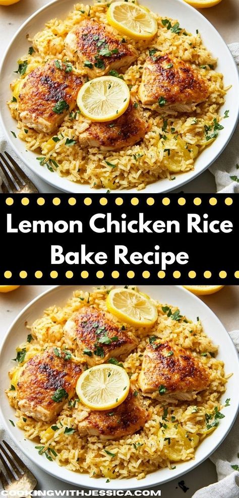 Searching for a dish your kids will love? This Lemon Chicken Rice Bake is not only packed with flavor but also incredibly easy to prepare, making it a fantastic family-friendly option for busy evenings. Chicken Casserole With Rice A Roni, Chicken And Rice Bake Healthy, Bake Rice Recipe Oven, Baked Chicken Breast And Rice, Simple Chicken And Rice Recipes, Chicken And Rice Recipes Casserole, Rice And Chicken Bake, Easy Chicken And Yellow Rice Recipe, Healthy Chicken And Rice Casserole