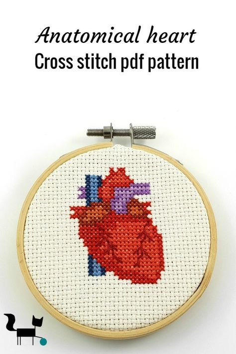 Anatomical Cross Stitch, Anatomical Heart Cross Stitch Pattern, Anatomical Heart Cross Stitch, Medical Cross Stitch, Science Cross Stitch, Heart Transplantation, Bookmark Crochet Tutorial, Bookmark Easy, Heart Cross Stitch Pattern