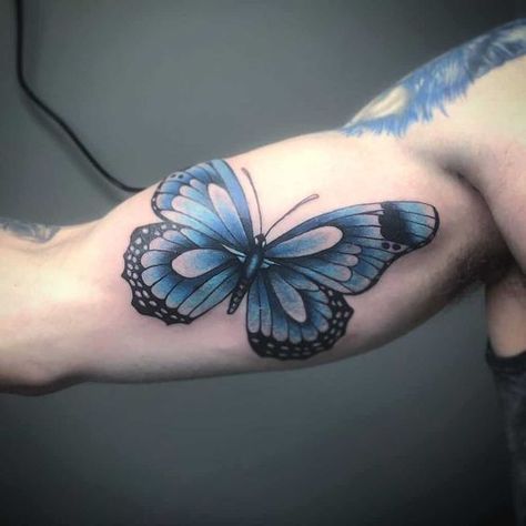 Blue Butterfly Tattoo Men, Celtic Tattoos For Men Irish, Blue Morpho Butterfly Tattoo, Morpho Butterfly Tattoo, Grandad Tattoo, Irish Tattoos For Men, Butterfly Foot Tattoo, Rebecca Jenshak, Mens Butterfly Tattoo