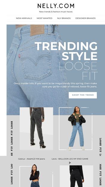 Fashion Email Design Inspiration, Fashion Emailer, Fashion Email Design, Sale Typography, Jeans Ads, Edm Ideas, Newsletter Ideas, Email Layout, Email Marketing Design Inspiration