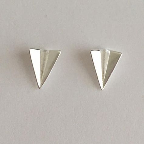 Airplane Earrings, Origami Airplane, Simple Origami, Silver Paper, Paper Airplane, Paper Airplanes, Tiny Studs, Earrings Geometric, Fitness Bracelet