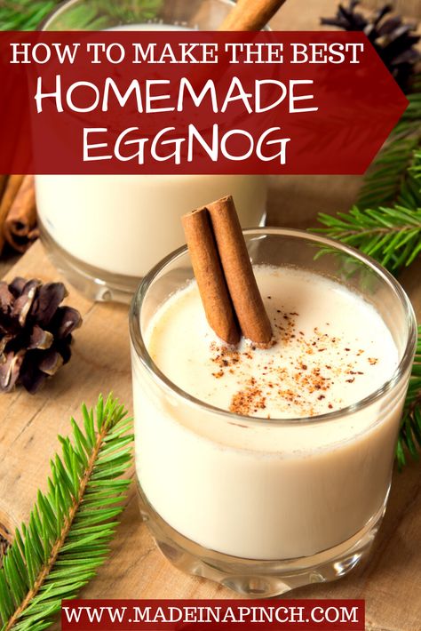 This classic eggnog recipe can be made kid-friendly or adults-only! It's the best homemade eggnog you've ever tasted! If you want to make eggnog at home this is the only recipe you'll ever need! #eggnog #eggnogrecipe Non Alcoholic Eggnog Recipe, Best Eggnog Recipe, Egg Nog Recipe Easy, Christmas Drinks Nonalcoholic, Alcoholic Eggnog, Classic Eggnog, Eggnog Recipe Homemade, Easy Eggnog, Homemade Eggnog