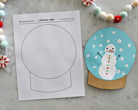 Snow Globe Template - Free Printable - Childhood Magic Snow Globe Template, Snow Globe Card, Christmas Stocking Template, Snow Globe Craft, Stocking Template, Homemade Decorations, Snow Globe Crafts, Globe Crafts, Santa Letter Template