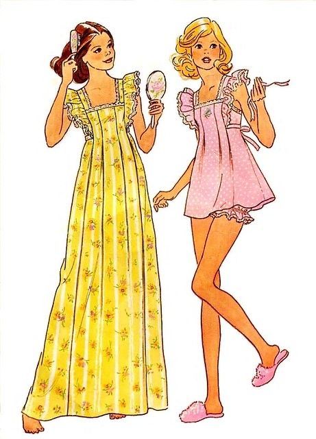 Nightgown Sewing Pattern, Vintage Clothes Patterns, Babydoll Nightgown, Patron Vintage, Vintage Dress Patterns, 1970s Fashion, Simplicity Sewing Patterns, Moda Vintage, Vintage Lingerie