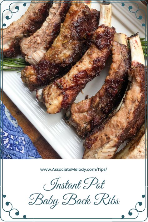 We love baby back ribs and I serve them more often now that I have my Instant Pot electric pressure cooker.  This quick and easy Instant Pot baby back ribs recipe makes fall off the bone tender and delicious ribs. The cinnamon and rosemary in the dry rub complement the flavors in my savory Sweet Cherry Barbecue Sauce.  Don’t worry, the dry rub pair well with just about any barbeque sauce you prefer. Broil or grill the ribs on the barbecue after cooking in the Instant Pot for a mouth-watering, ca Cherry Bbq Sauce, Instant Pot Baby Back Ribs, Babyback Ribs Recipe, Instant Pot Ribs, Baby Back Ribs Recipe, Back Ribs Recipe, Pork Rib Recipes, Instant Pot Pork, Back Ribs