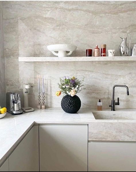 Dekton Arga Countertops, Stone Benchtop Kitchen, Dekton Arga, Kitchen Nordic, Condo Kitchen, White Kitchen Design, Kitchen Room Design, Kitchen Inspiration Design, White Kitchen Cabinets