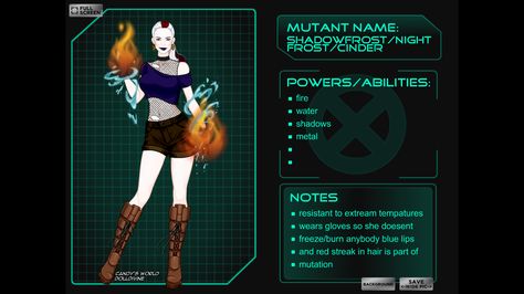 X Men Mutants Oc, X Men Oc Girl, Mutant Oc X Men, X Men Oc Mutant, X Men Oc Character Design, Marvel Oc Character Design, Oc Powers Ideas, Super Hero Oc, X Men Oc