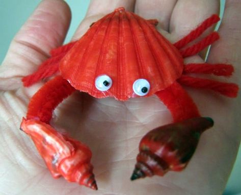 Cutest Crab Sea Animal Crafts, Crab Crafts, Shell Animals, Art Coquillage, Seashell Projects, Shell Crafts Diy, Sea Crafts, Ocean Crafts, Googly Eyes