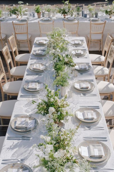 Inspired by the couple’s love of the outdoors, our romantic greenhouse wedding featured long tables overflowing with green & white florals and rustic garden accents. Event Planning & Design by HauteFêtes | Photography by Laura Gordon | Floral Design by Plenty of Petals | Inn at Rancho Santa Fe | Rancho Santa Fe Wedding Brunch Reception, Green Tablescape, Long Table Wedding, Garden Reception, Reception Tables, Green Inspiration, Greenhouse Wedding, Garden Accents, Brunch Wedding