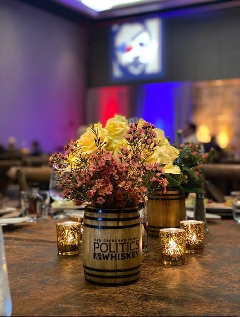 Bourbon Wedding, Kentucky Derby Decorations, Whiskey Wedding, Wine Barrel Table, Jameson Whiskey, Bourbon Tasting, Western Birthday Party, Barrel Decor, Bottle Centerpieces