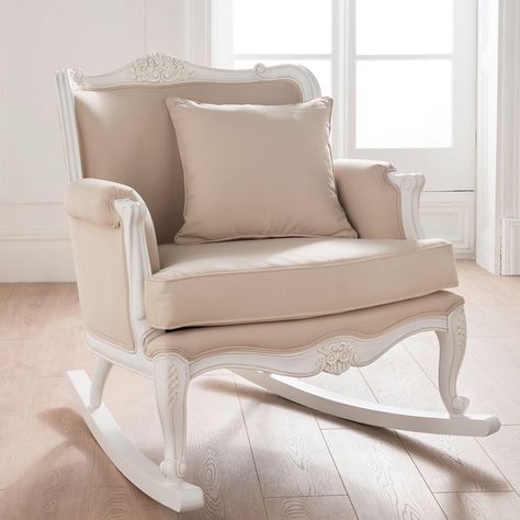 Notting Hill Mumma on Instagram: “N U R S I N G. C H A I R S. I have fallen in love with this @homesdirect365 rocking french inspired chair and I am trying to convince…” Wingback Rocking Chair, Antique French Chairs, White Rocking Chairs, Rococo Decor, Luxury Nursery, Baby Rocking Chair, Chair Aesthetic, White Accent Chair, Rocking Armchair