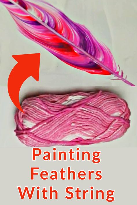 Diy Feather Painting, Feather Painting Ideas, Easy Feather Painting, Feather Art Diy, Feather Art Painting, String Painting Pulled Diy, Painting Feathers Acrylic, String Pulling Acrylic Painting, Simple Feather String Art Template