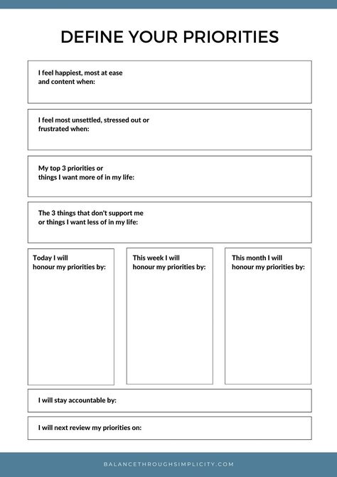 Know Your Priorities: A Free Worksheet - BALANCE THROUGH SIMPLICITY Prioritization Worksheet, Life Coaching Tools Worksheets Free, Self Development Worksheets, List Of Priorities, Priorities In Life, Aesthetic Planners, Free Planner Printables, Reset Your Life, Free Aesthetic