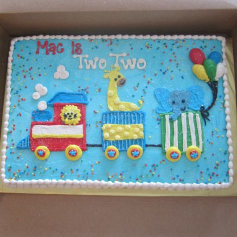 Animal Train Birthday Cake Train Cake Ideas Easy, Animal Train Cake, Train Birthday Party Cake, Adoption Cake, Toddler Birthday Themes, Square Birthday Cake, Second Birthday Cakes, 1st Bday Cake, Train Birthday Cake