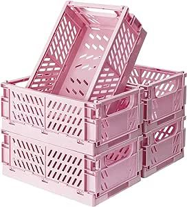 monomono Stackable Plastic Storage Crates - 5-Pack, Cute and Aesthetic Solution for Home and Office Organization with Stylish Pastel Touch (Pink, 10.5X6.6X3.6 in) Crates For Storage, Preppy Desk, Pink Storage, Shelf Baskets, Pink Tools, Baskets For Shelves, Desk Bedroom, Plastic Crates, Plastic Baskets