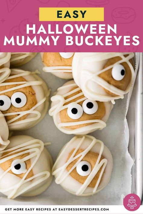 Halloween Buckeyes Recipe, Halloween Buckeye Balls, Halloween Peanut Butter Balls, Halloween Buckeyes, Fall Desserts Thanksgiving, Chocolate Buckeyes, 1 Cookies, Buckeyes Recipe, Kid Friendly Dessert