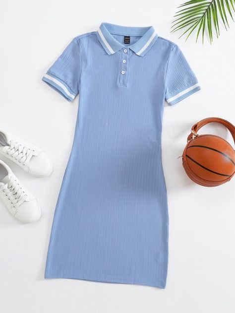 Free Returns ✓ Free Shipping On Orders $49+ ✓. Polo Collar Rib-knit Dress- Women Dresses at SHEIN. Sport Dress Outfit Casual, Polo Shirt Dress Outfit, Polo Dress Outfit Casual, Polo Dress Outfit, Vestidos Sport, Sport Dress Outfit, Polo Outfit, Cotton Casual Pants