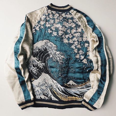 Jacket Designs, Sukajan Jacket, Smink Inspiration, Souvenir Jacket, Mode Inspo, Embroidered Jacket, Character Outfits, Style Outfits, Great Wave