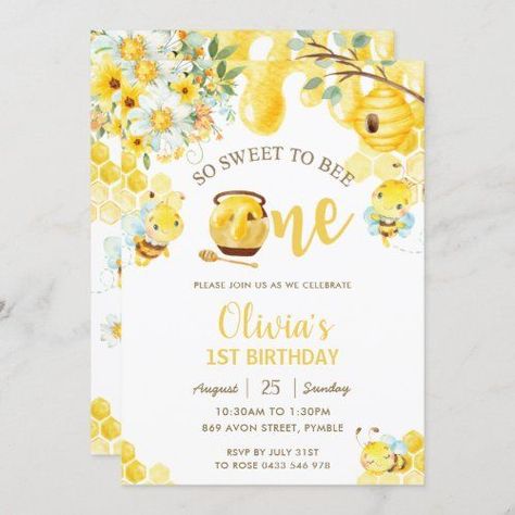 Bee 1st Birthday Party, Sweet To Bee One, Bee Themed Birthday, Bee Themed Birthday Party, Cute Bees, Bee Birthday Party, 1st Birthday Party Invitations, Shower Collection, 1st Birthday Invitation