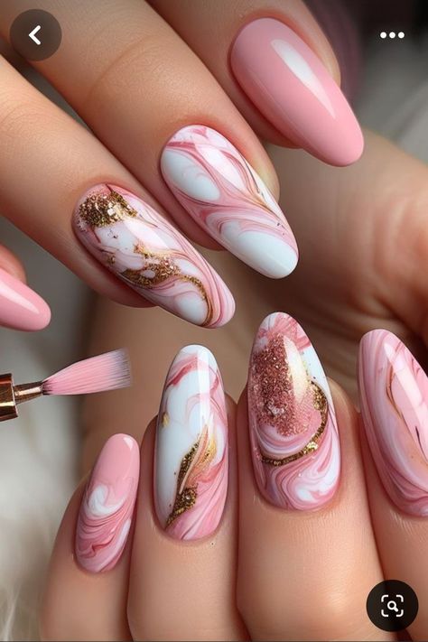 Cute Nail Ideas Ombre, Nails Pink Design Ideas, Pink Nails Nail Art, Light Pink Marble Nail Designs, Gel Nails Ideas 2024, Pastel Marble Nail Art, Cute Unique Nail Ideas, Unique Nails Design, Marble Nails Design Ideas