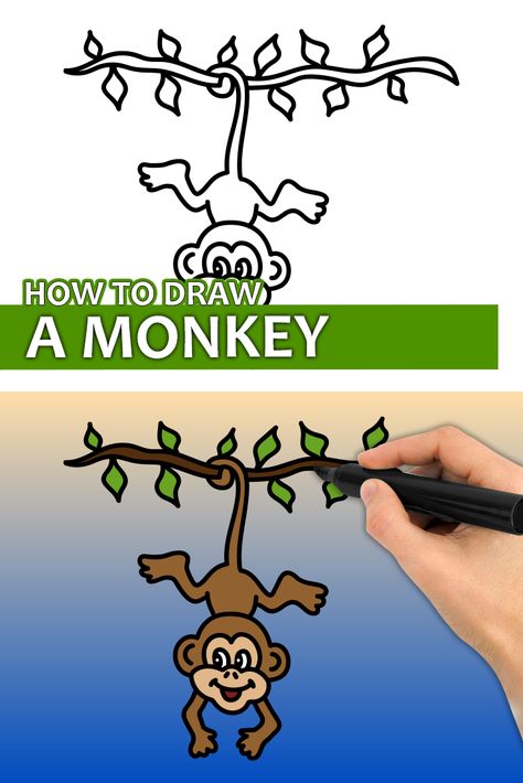 Learn how to draw a cat with this step by step drawing tutorial video. Enjoy! Draw A Monkey, Monkey Rock Painting, Easy Jungle Animal Drawings, How To Draw A Monkey, Monkey Drawing For Kids, How To Draw A Monkey Step By Step, Monkey Doodle, Cute Monkey Drawing Easy, Monkey Drawing Easy Step By Step