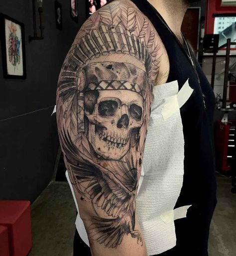 Indian Headdress Tattoo, Tattoo Evil, Native American Skull, Indian Skull Tattoos, Headdress Tattoo, Evil Skull, Demon Skull, American Indian Tattoos, Drawing Skull