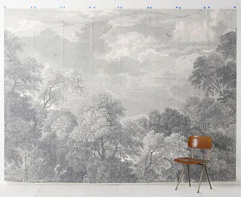 Etched Arcadia Mural Grisaille Wallpaper from Anthropologie Velvet Wallpaper, Favorite Paint Colors, Green Paint Colors, Elegant Dining Room, Favorite Paint, Style Deco, Wallpaper Living Room, Remodeling Projects, A Chair