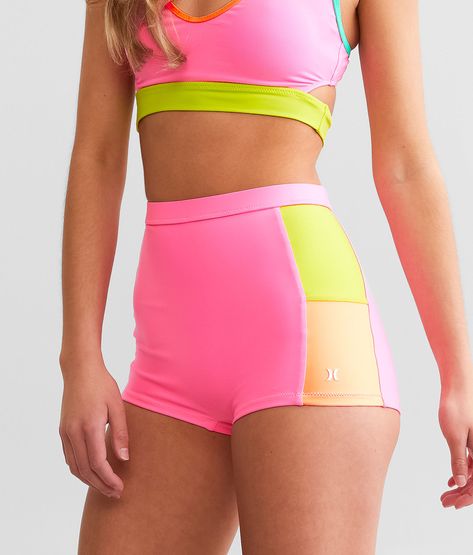 Hurley Around The Block Retro Neon Swim Short - Women's Swimwear in Colorblock | Buckle Neon Swim, Sporty Swim, Short For Women, Swim Shorts Women, Competitive Swimming Suits, Retro Neon, Fitness Wear Outfits, Swim Short, Cup A