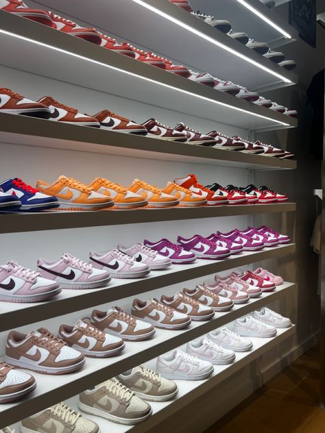 Nike Shoes Wall, Nike Closet, Shoes Wall, Air Jordans Closet, Nike Collection, Jordan Wall Shoes, Nike Shoes Collection, Jordan Shoes Collection Aesthetic, Jordans Shoe Wall