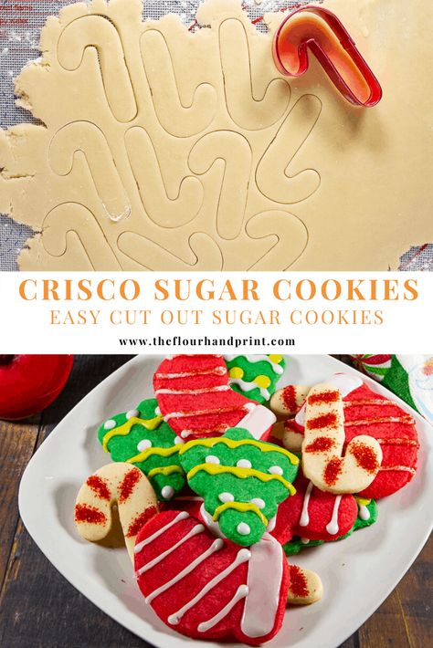 Sugar Cookie Recipe Cream Cheese, Crisco Butter Cookies, Crisco Shortening Cookies, Butter Crisco Sugar Cookies, Karo Syrup Sugar Cookies, Sugar Cookie Recipe With Crisco, Cookie Recipes With Crisco, Sugar Cookies With Shortening, Butter Flavor Crisco Sugar Cookie Recipe