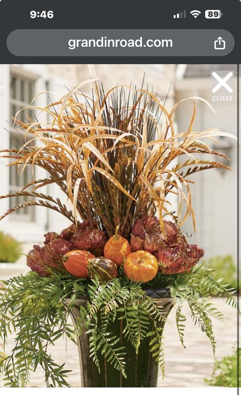 Fall Urn, Fall Pots, Harvest Garden, Fall Container Gardens, Fall Containers, Garden Urns, Fall Planters, Hanging Vines, Fall Arrangements