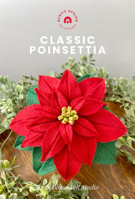 We've added a new floral die to our collection and it's a must for your holiday decorating! Find the free tutorial on our blog. Designed by felt artist Kelsey Linville. #poinsettia #christmas #holidayflorals #feltflorals #christmastable #handmadeholiday #diecutting #flowertutorial #benziefelt #benziedesign Diy Poinsettia Decorations, Diy Felt Poinsettia, Doll Overall, Felt Poinsettia, Felt Flower Template, Diy Xmas Ornaments, Poinsettia Decor, Tactile Art, Sew Christmas