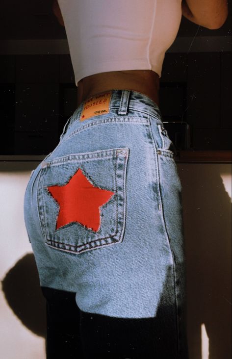 Star Pants Diy, Stargirl Outfits Aesthetic, Stargirl Aesthetic Outfits, Denim Stars, Ootd Pants, Diy Instagram, Aesthetic Ootd, Sewing Projects Clothes, Inspiration Aesthetic