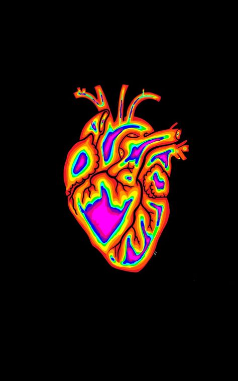 Neon On Black Painting, Neon Drawing Ideas, Neon Painting Ideas, Anatomical Heart Art, Heart Neon, Iphone Wallpaper Classy, Trippy Painting, Neon Painting, Graphic Poster Art