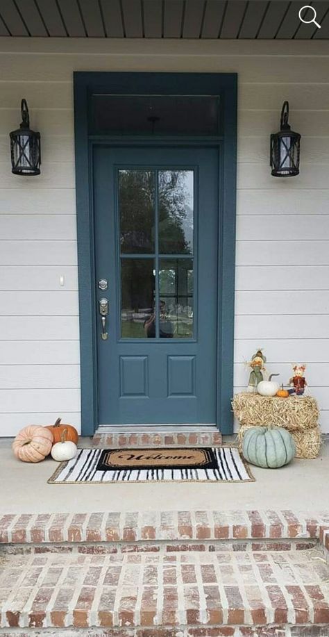 SW Stillwater blue Still Water Front Door, Blue Painted Door, Painting Your Front Door, Exterior Front Door Colors, Entry Door Colors, Teal Front Doors, Condo Inspiration, Teal Door, Exterior Door Colors