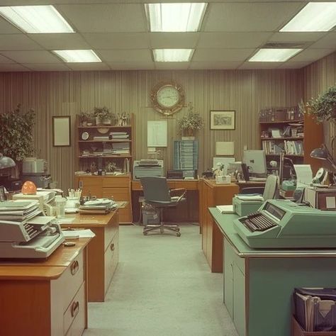 Typical 1950s office interior. 50s Office, 1950s Office, 1970s Office, 1950s Life, 2000s Office, 90s Office, Retro Office, Vintage Office, Office Interior